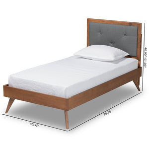 Baxton Studio Baxton Laima Twin Size Platform Bed - Stylish Mid-Century Modern Design with Adjustable Headboard Laima-Dark Grey/Walnut-Twin