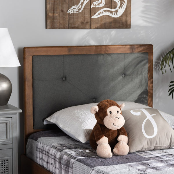 Baxton Studio Baxton Studio Abner Twin Size Headboard - Modern Fabric Upholstered Design with Walnut Finish Dark Twin MG9731-Dark Grey/Walnut-Twin-HB