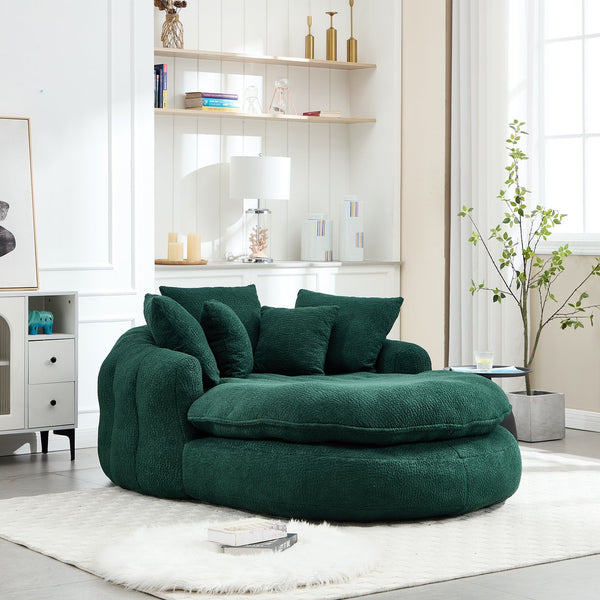 English Elm Oversized Memory Foam Chenille Bean Bag Sofa with Ergonomic Back Support, 3 Large & 2 Small Pillows Emerald W395P359413