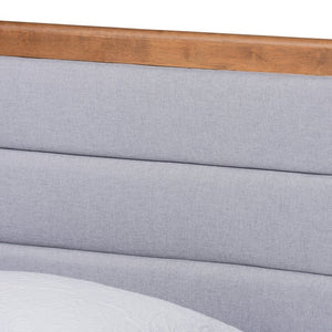 Baxton Studio Baxton Studio Seren Twin Platform Bed - Mid-Century Modern Light Grey Upholstered Walnut Wood Seren-Light Grey/Walnut-Twin-HB