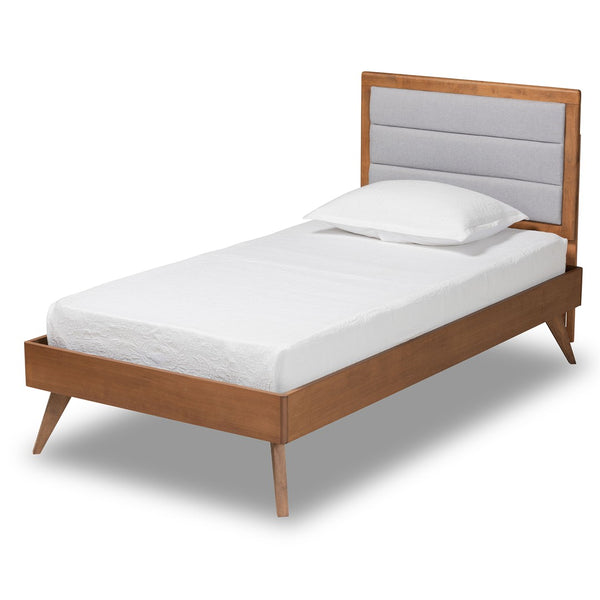 Baxton Studio Baxton Studio Linn Twin Platform Bed - Mid-Century Modern Grey Upholstered Design with Walnut Finish Linn-Light Grey/Walnut-Twin