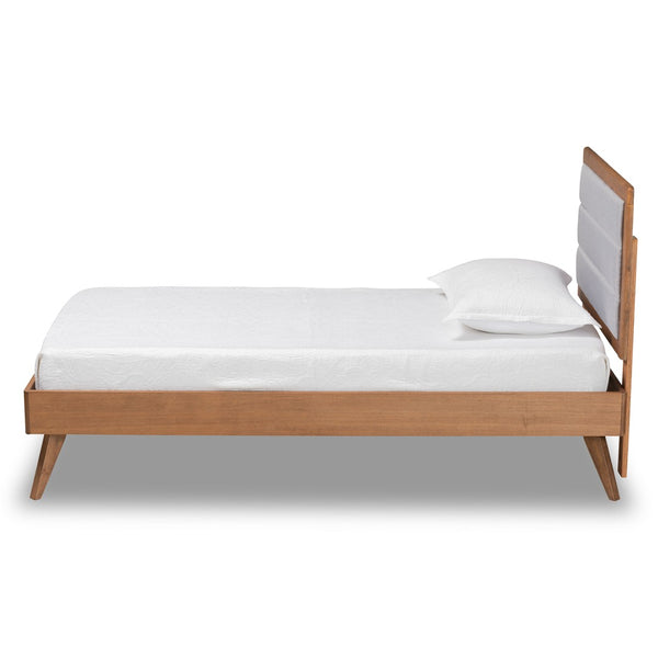 Baxton Studio Baxton Studio Linn Twin Platform Bed - Mid-Century Modern Grey Upholstered Design with Walnut Finish Linn-Light Grey/Walnut-Twin
