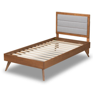 Baxton Studio Baxton Studio Linn Twin Platform Bed - Mid-Century Modern Grey Upholstered Design with Walnut Finish Linn-Light Grey/Walnut-Twin