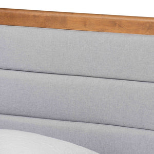 Baxton Studio Baxton Studio Linn Twin Platform Bed - Mid-Century Modern Grey Upholstered Design with Walnut Finish Linn-Light Grey/Walnut-Twin
