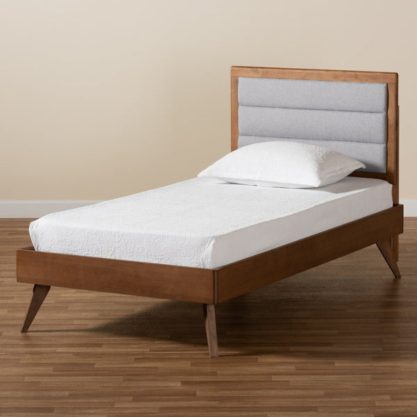 Baxton Studio Baxton Studio Linn Twin Platform Bed - Mid-Century Modern Grey Upholstered Design with Walnut Finish Linn-Light Grey/Walnut-Twin
