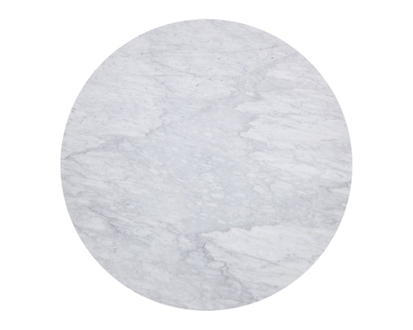 Sunpan PALOMA Dining Table - Round White Marble Centerpiece with Sculptural Cream Base & Gold Inlay 110253