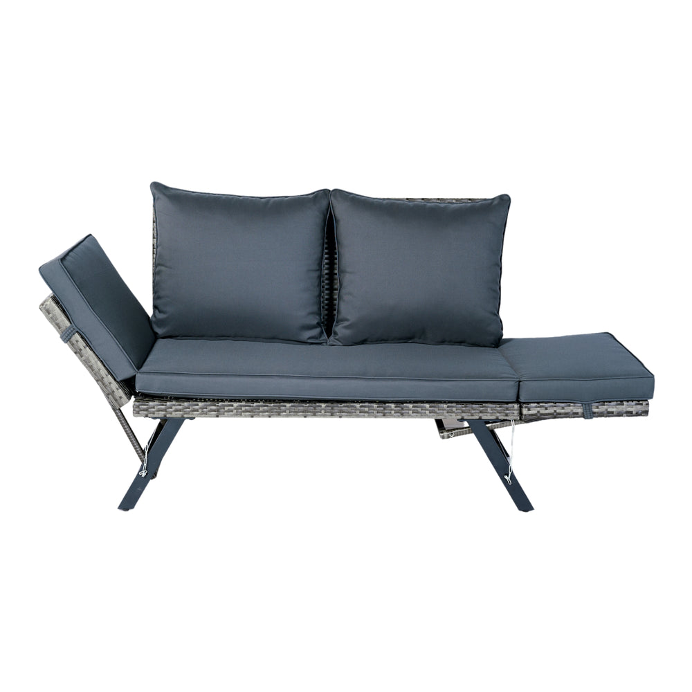 English Elm 1 PCS Patio Wicker Bench Foldable Side Armrest Grey Wicker Dark Grey Cushion Weatherproof Seat W329P285874