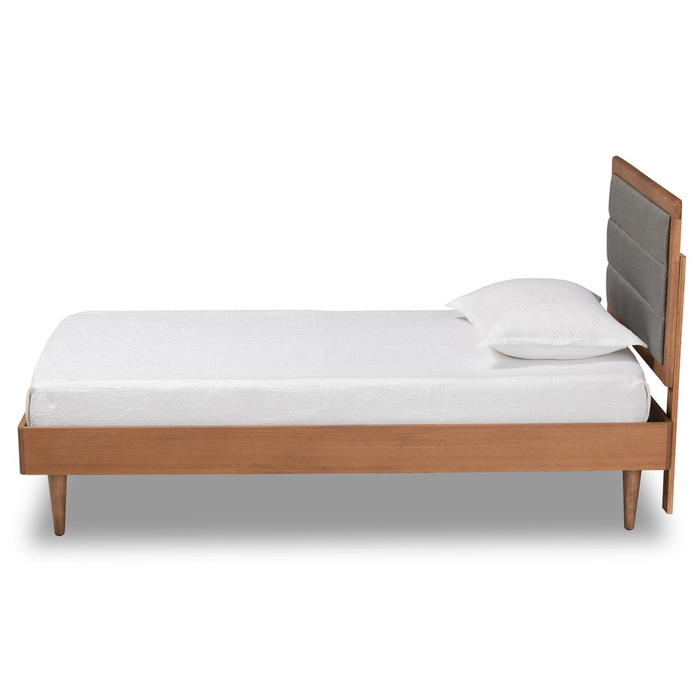 Baxton Studio Baxton Studio Seren Twin Platform Bed - Mid-Century Modern Dark Grey Upholstery & Walnut Finish Seren-Dark Grey/Walnut-Twin-HB