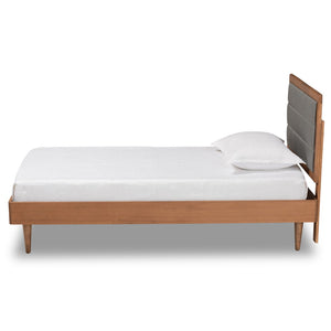 Baxton Studio Baxton Studio Seren Twin Platform Bed - Mid-Century Modern Dark Grey Upholstery & Walnut Finish Seren-Dark Grey/Walnut-Twin-HB