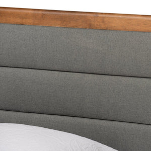 Baxton Studio Baxton Studio Seren Twin Platform Bed - Mid-Century Modern Dark Grey Upholstery & Walnut Finish Seren-Dark Grey/Walnut-Twin-HB