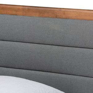 Baxton Studio Baxton Studio Linn Twin Platform Bed - Mid-Century Modern Design with Dark Grey Upholstery & Walnut Finish Linn-Dark Grey/Walnut-Twin