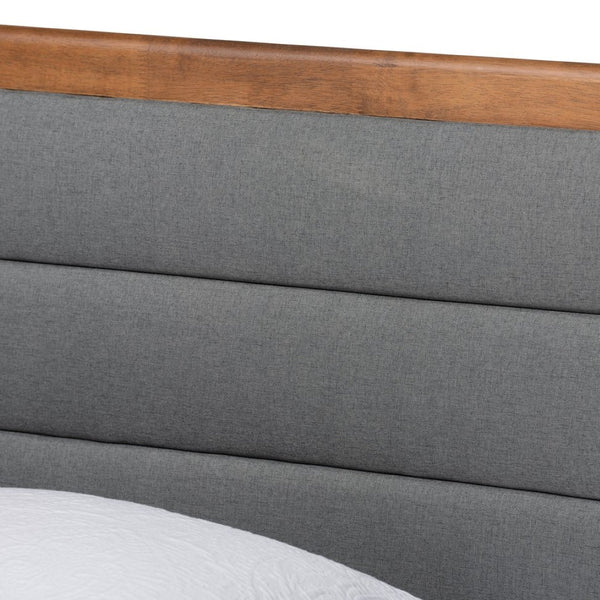 Baxton Studio Baxton Studio Linn Twin Platform Bed - Mid-Century Modern Design with Dark Grey Upholstery & Walnut Finish Linn-Dark Grey/Walnut-Twin