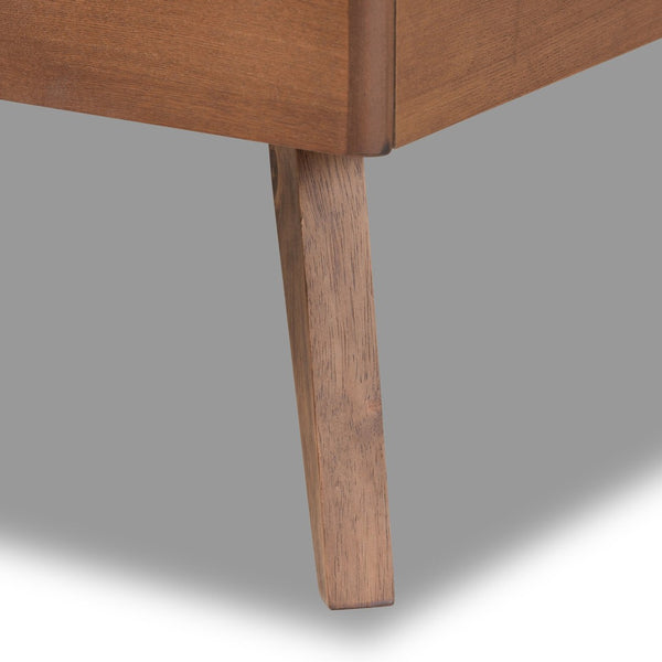 Baxton Studio Baxton Studio Linn Twin Platform Bed - Mid-Century Modern Design with Dark Grey Upholstery & Walnut Finish Linn-Dark Grey/Walnut-Twin