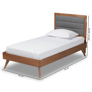 Baxton Studio Baxton Studio Linn Twin Platform Bed - Mid-Century Modern Design with Dark Grey Upholstery & Walnut Finish Linn-Dark Grey/Walnut-Twin