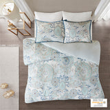 Madison Park Isla Global Inspired 3 Piece Cotton Floral Printed Reversible Duvet Cover Set MP12-5806 Blue