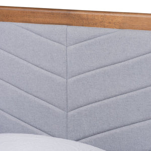 Baxton Studio Baxton Studio Mid-Century Modern Twin Platform Bed with Chevron-Tufted Headboard in Walnut Finish Roze Light Roze-Light Grey/Walnut-Twin