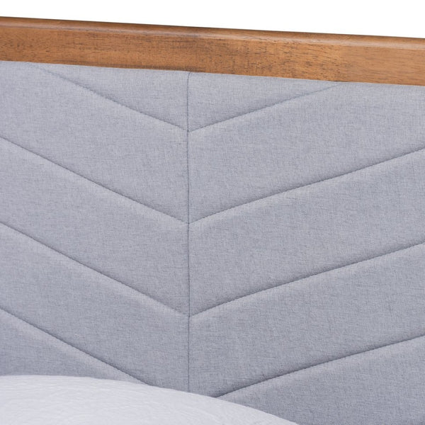 Baxton Studio Baxton Studio Mid-Century Modern Twin Platform Bed with Chevron-Tufted Headboard in Walnut Finish Roze Light Roze-Light Grey/Walnut-Twin