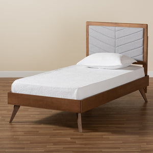 Baxton Studio Baxton Studio Mid-Century Modern Twin Platform Bed with Chevron-Tufted Headboard in Walnut Finish Roze Light Roze-Light Grey/Walnut-Twin