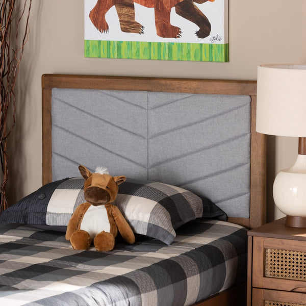 Baxton Studio Baxton Iden Modern Light Grey Upholstered Twin Headboard with Walnut Frame – Stylish & Adjustable MG9733-Light Grey/Walnut-Twin-HB