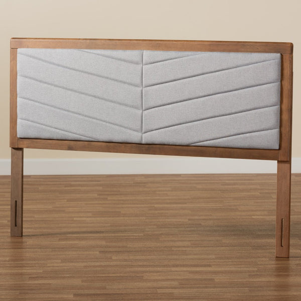 Baxton Studio Baxton Studio Modern King Size Headboard - Dark Grey Upholstered with Chevron Tufting & Walnut Finish Iden Light King MG9733-Light Grey/Walnut-King-HB