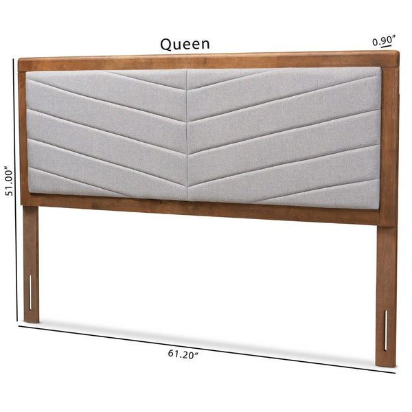 Baxton Studio Baxton Studio Iden Modern Queen Headboard - Light Grey Fabric & Walnut Frame for Cozy Elegance MG9733-Light Grey/Walnut-Queen-HB