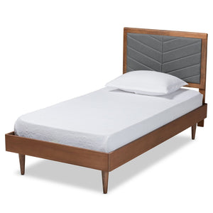 Baxton Studio Baxton Studio Tasha Twin Platform Bed with Chevron Tufted Headboard in Dark Grey & Walnut Finish Tasha-Dark Grey/Walnut-Twin