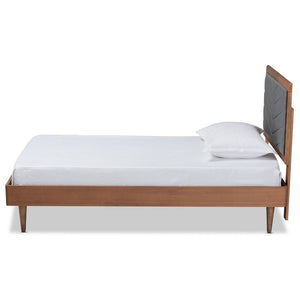 Baxton Studio Baxton Studio Tasha Twin Platform Bed with Chevron Tufted Headboard in Dark Grey & Walnut Finish Tasha-Dark Grey/Walnut-Twin