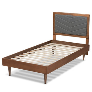 Baxton Studio Baxton Studio Tasha Twin Platform Bed with Chevron Tufted Headboard in Dark Grey & Walnut Finish Tasha-Dark Grey/Walnut-Twin