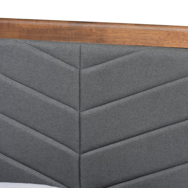 Baxton Studio Baxton Studio Tasha Twin Platform Bed with Chevron Tufted Headboard in Dark Grey & Walnut Finish Tasha-Dark Grey/Walnut-Twin