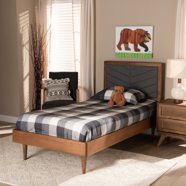 Baxton Studio Baxton Studio Tasha Twin Platform Bed with Chevron Tufted Headboard in Dark Grey & Walnut Finish Tasha-Dark Grey/Walnut-Twin