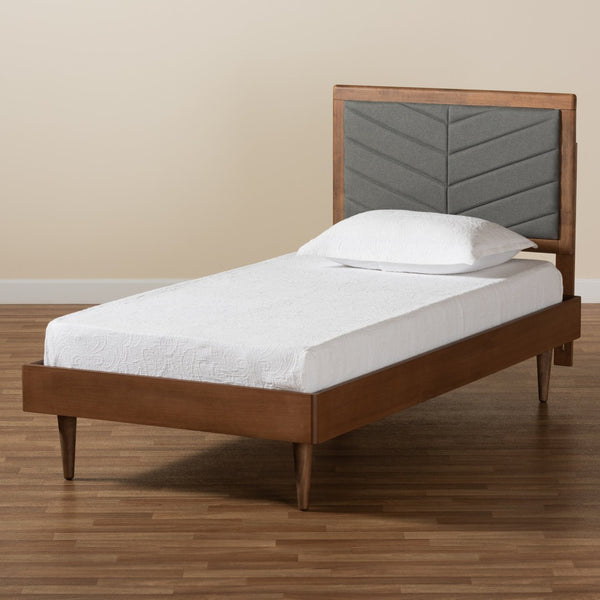 Baxton Studio Baxton Studio Tasha Twin Platform Bed with Chevron Tufted Headboard in Dark Grey & Walnut Finish Tasha-Dark Grey/Walnut-Twin