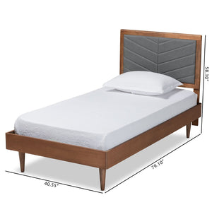 Baxton Studio Baxton Studio Tasha Twin Platform Bed with Chevron Tufted Headboard in Dark Grey & Walnut Finish Tasha-Dark Grey/Walnut-Twin