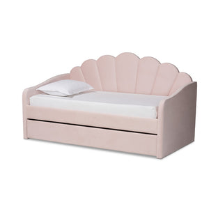 Baxton Studio Baxton Studio Timila Elegant Light Pink Velvet Daybed with Trundle - Modern Seashell Design Comfort BBT61047T-Light Pink Velvet-Daybed-F/T