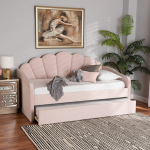Baxton Studio Baxton Timila Modern Light Pink Velvet Upholstered Daybed with Trundle - Stylish Comfort & Design Twin BBT61047T-Light Pink Velvet-Daybed-T/T