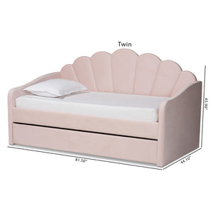 Baxton Studio Baxton Studio Timila Elegant Light Pink Velvet Daybed with Trundle - Modern Seashell Design Comfort BBT61047T-Light Pink Velvet-Daybed-F/T