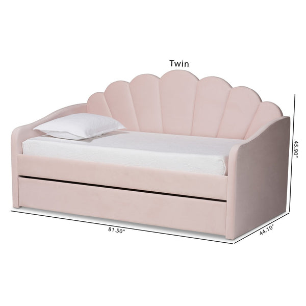 Baxton Studio Baxton Studio Timila Elegant Light Pink Velvet Daybed with Trundle - Modern Seashell Design Comfort BBT61047T-Light Pink Velvet-Daybed-F/T