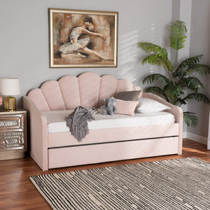Baxton Studio Baxton Timila Modern Light Pink Velvet Upholstered Daybed with Trundle - Stylish Comfort & Design Twin BBT61047T-Light Pink Velvet-Daybed-T/T
