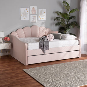 Baxton Studio Baxton Timila Modern Light Pink Velvet Upholstered Daybed with Trundle - Stylish Comfort & Design Queen BBT61047T-Light Pink Velvet-Daybed-Q/T