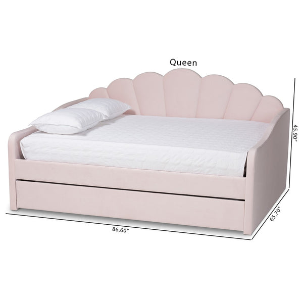 Baxton Studio Baxton Timila Modern Light Pink Velvet Upholstered Daybed with Trundle - Stylish Comfort & Design Queen BBT61047T-Light Pink Velvet-Daybed-Q/T