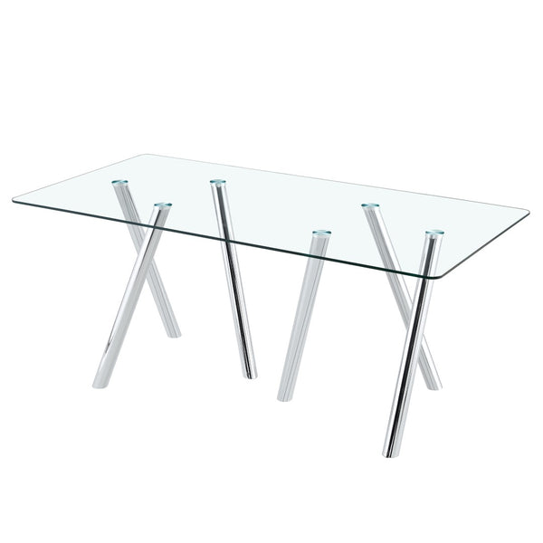 English Elm 9-piece Square Dining Set Seats 8 with Suede Chairs and Two-tone Metal Frame Silver,White W3875S00050