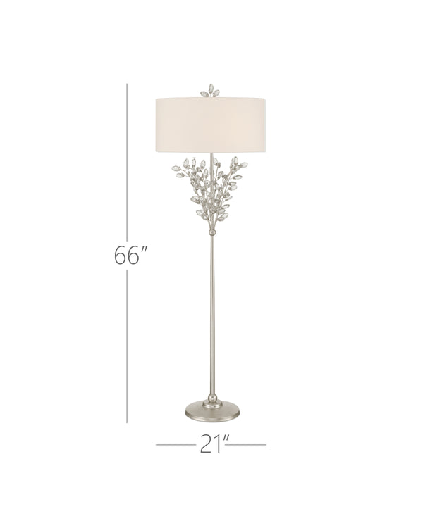 Currey & Company Forget-me-not Gold Floor Lamp - Elegant Two-light Design With Crystal Finial And Floral Accents Silver Crystal ,Metal 8000-0169-currey-company