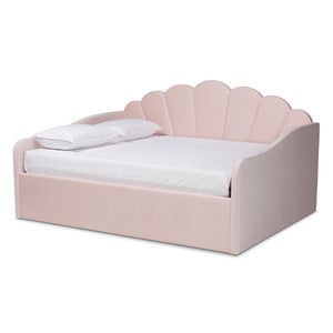 Baxton Studio Baxton Timila Light Pink Velvet Queen Daybed - Modern Seashell Design with Plush Comfort & Support BBT61078-Light Pink Velvet-Daybed-Queen