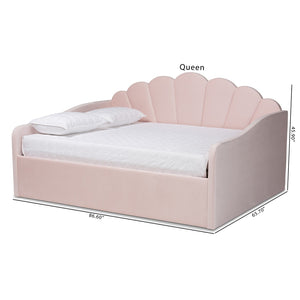 Baxton Studio Baxton Timila Light Pink Velvet Queen Daybed - Modern Seashell Design with Plush Comfort & Support BBT61078-Light Pink Velvet-Daybed-Queen