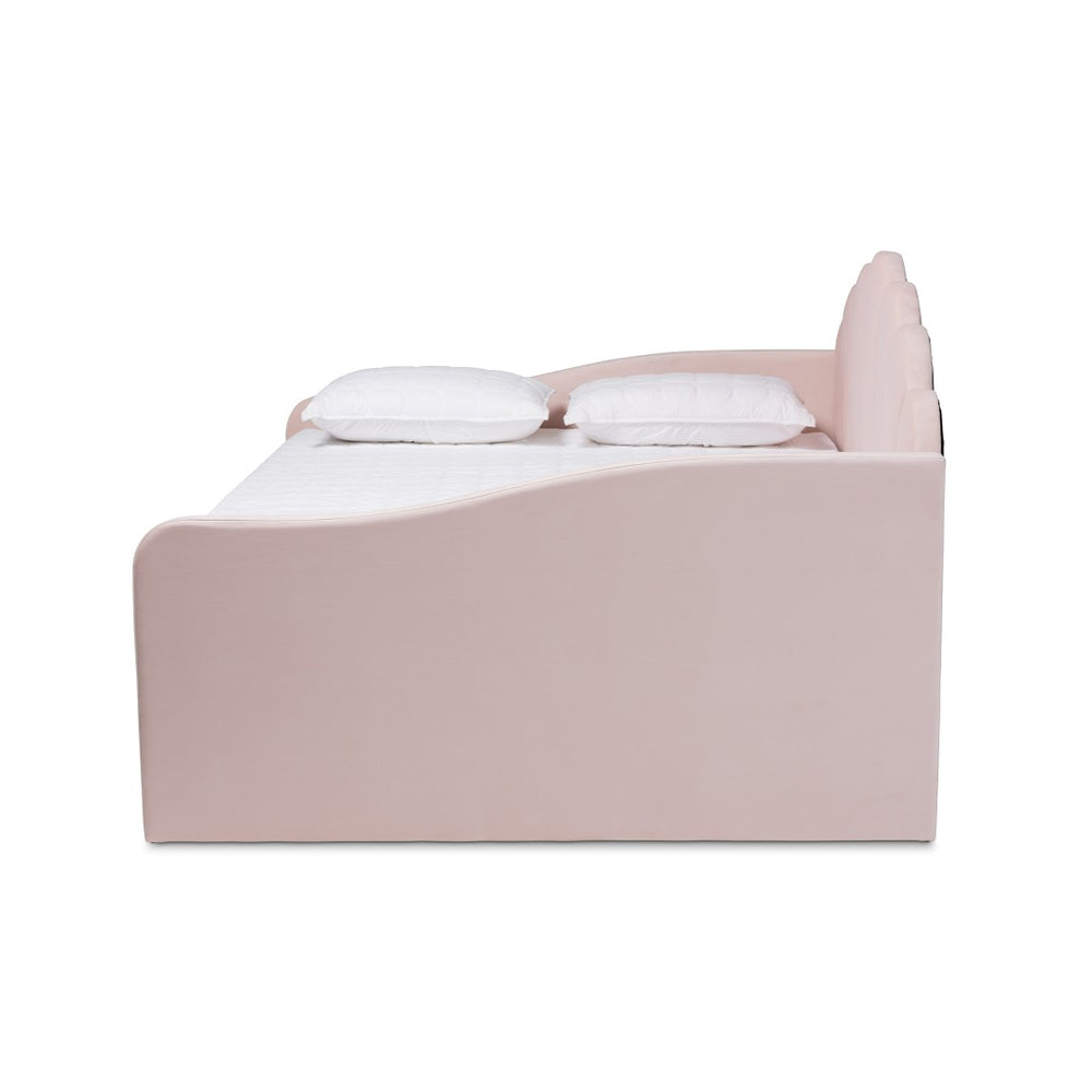 Baxton Studio Baxton Timila Light Pink Velvet Queen Daybed - Modern Seashell Design with Plush Comfort & Support BBT61078-Light Pink Velvet-Daybed-Queen