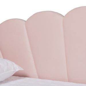 Baxton Studio Baxton Timila Light Pink Velvet Queen Daybed - Modern Seashell Design with Plush Comfort & Support BBT61078-Light Pink Velvet-Daybed-Queen