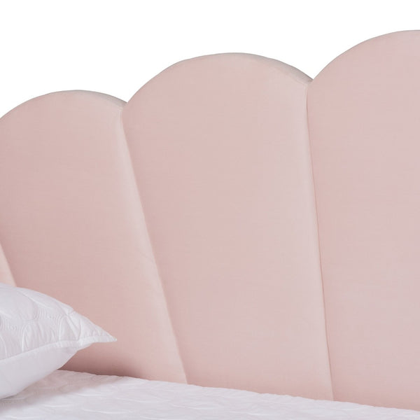 Baxton Studio Baxton Timila Light Pink Velvet Queen Daybed - Modern Seashell Design with Plush Comfort & Support BBT61078-Light Pink Velvet-Daybed-Queen