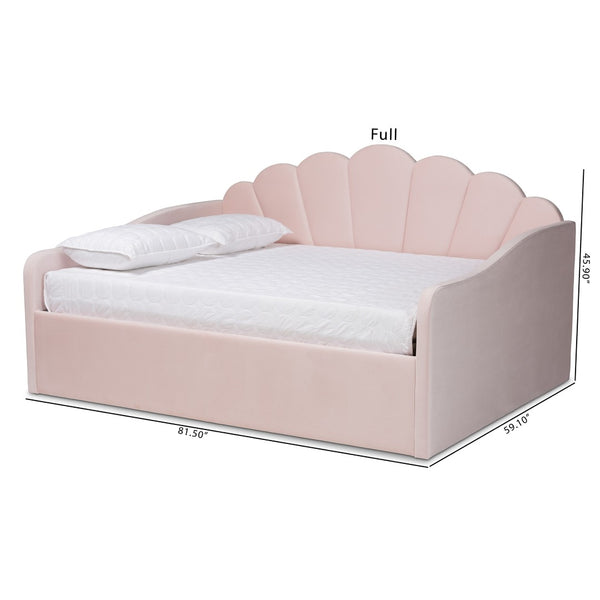 Baxton Studio Baxton Timila Light Pink Velvet Queen Daybed - Modern Seashell Design with Plush Comfort & Support BBT61078-Light Pink Velvet-Daybed-Queen