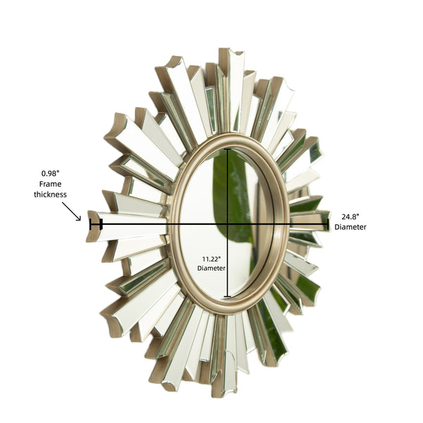 English Elm 26'' HenGis Mirror — Sunburst Silver Wall Mirror with PU Rays, Decorative Clear Center for Entryways and Living Rooms W2615P346492