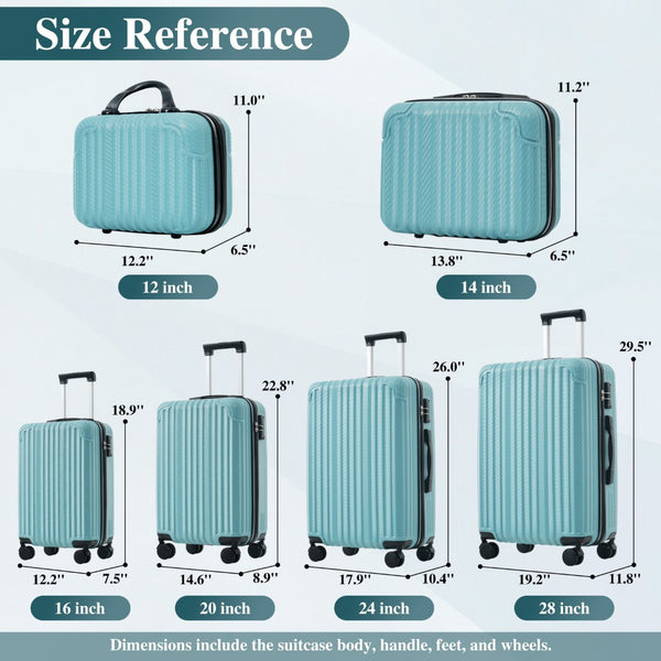 English Elm 6-piece Hardshell Abs Luggage Set with Spinner Wheels Tsa Lock and Scratch Resistant Shell Ice Blue N730P354689C
