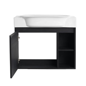 English Elm 28'' Wall-Mounted Bathroom Vanity with Glossy White Ceramic Sink, Soft-Close Doors, Water-Resistant Plywood Finish (Easy Assembly, KD Packing) W999P310767